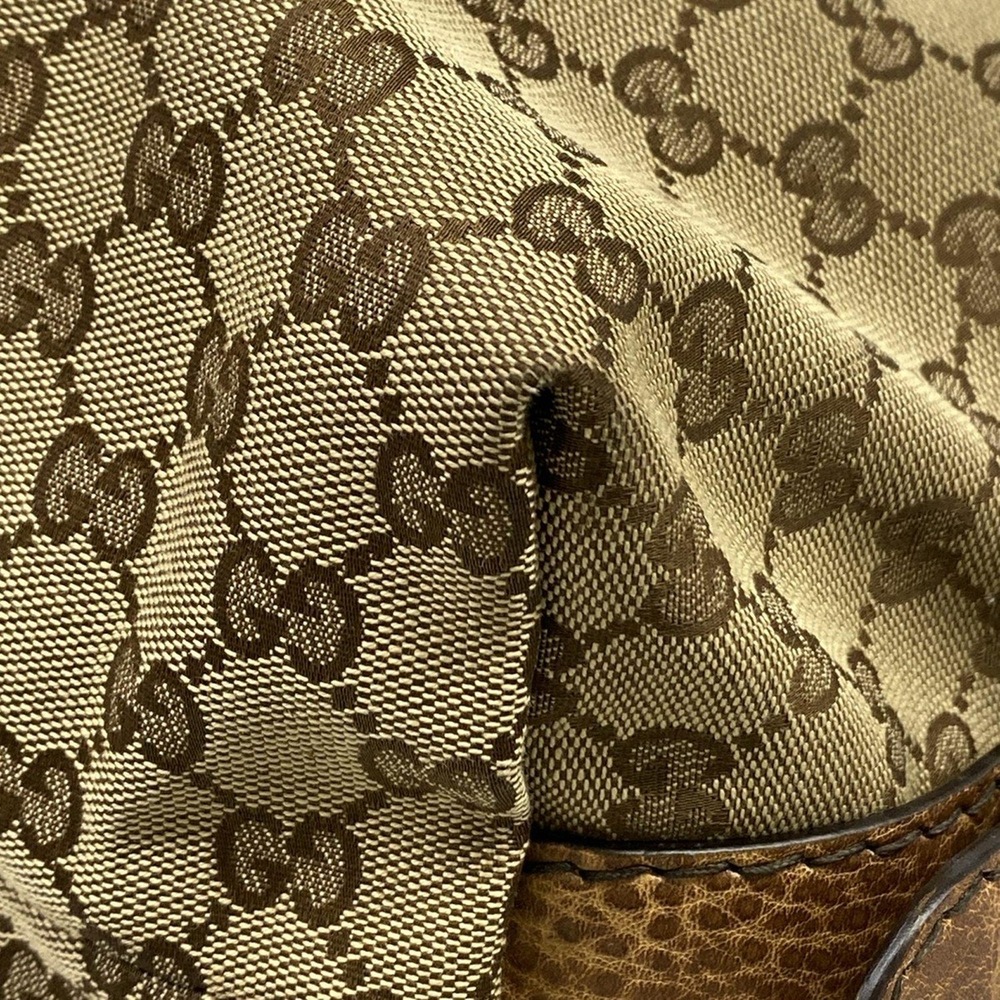 Gucci GG/Bamboo Handbag 232927 Dark Brown Beige Jacquard Leather - Picture 6 of 15